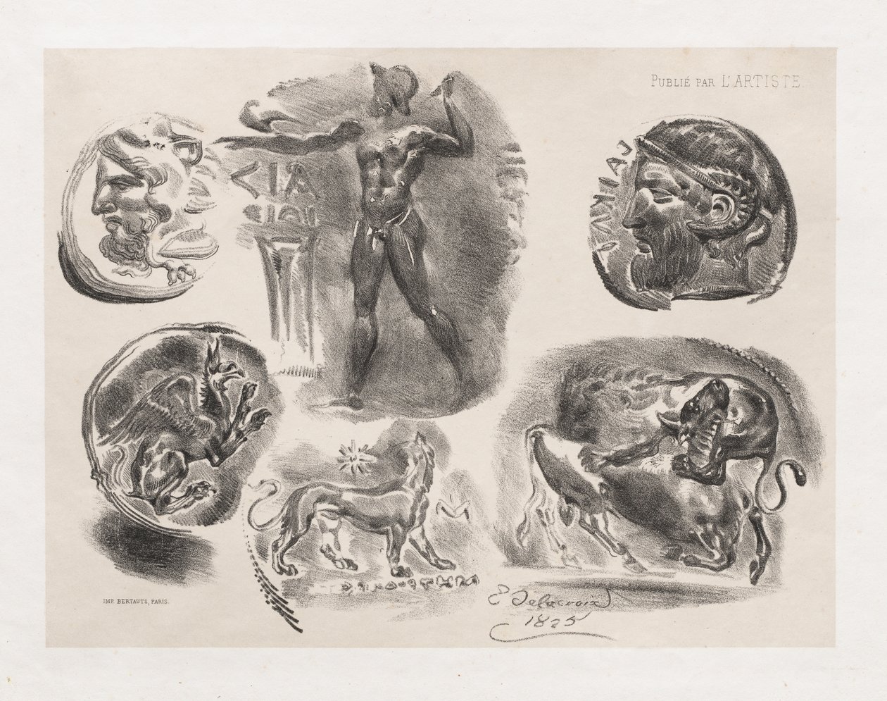 Hat antik érme lap alkotó: Eugène Delacroix