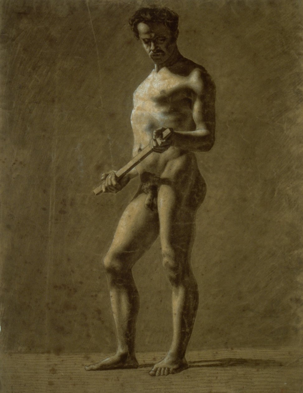 Álló akadémiai férfi akt (recto); A felkar vázlata (fordítva) alkotó: Eugène Delacroix