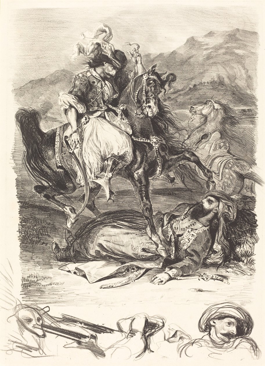 A Giaour és a pasa csata (Combat du Giaour et du Pacha) alkotó: Eugène Delacroix