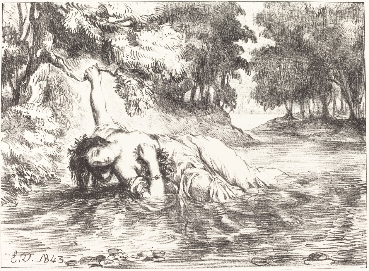 Ophelia halála (IV. felvonás, VII. jelenet) alkotó: Eugène Delacroix
