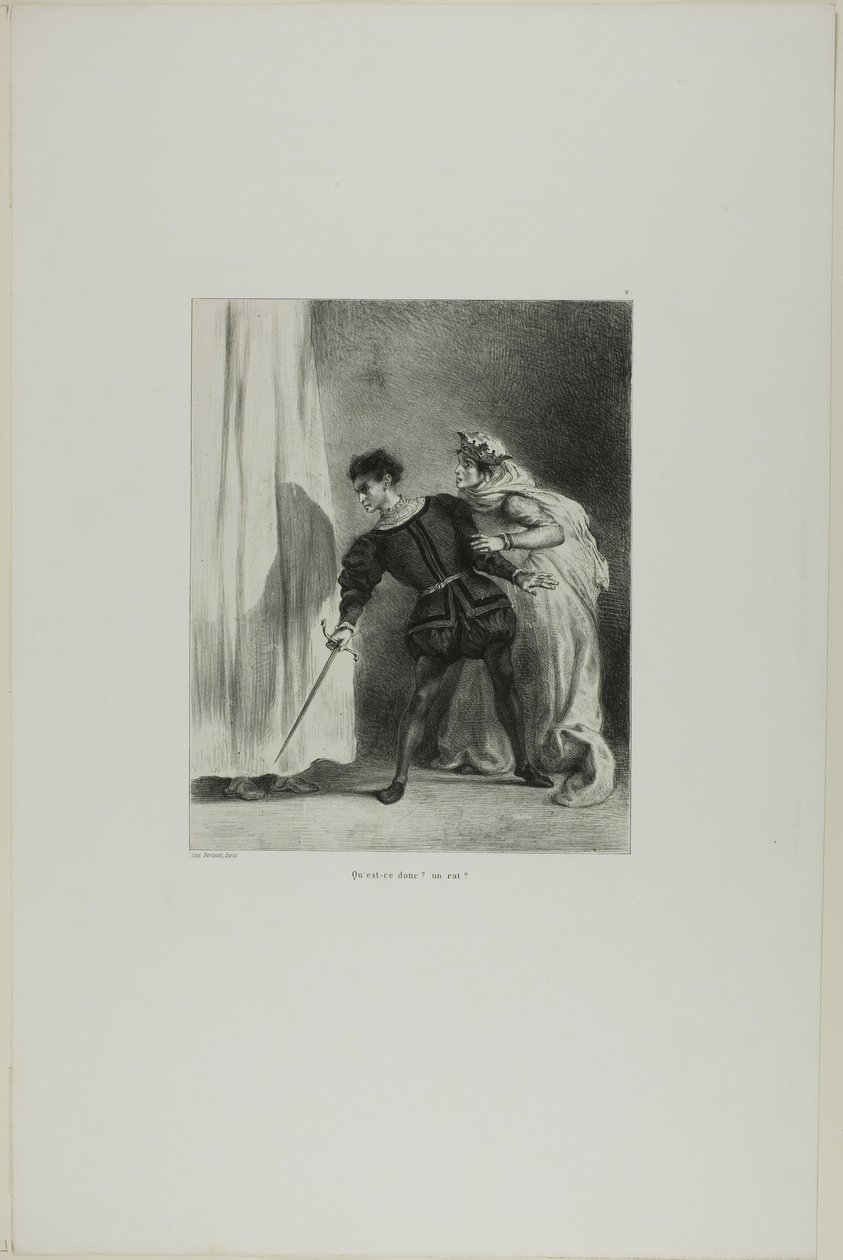 Polonius meggyilkolása, 9. tábla a Hamletből alkotó: Eugène Delacroix