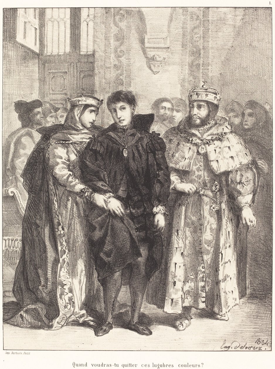 A királynő megpróbálja megvigasztalni Hamlet I. felvonását, II. jelenet, 1834. alkotó: Eugène Delacroix