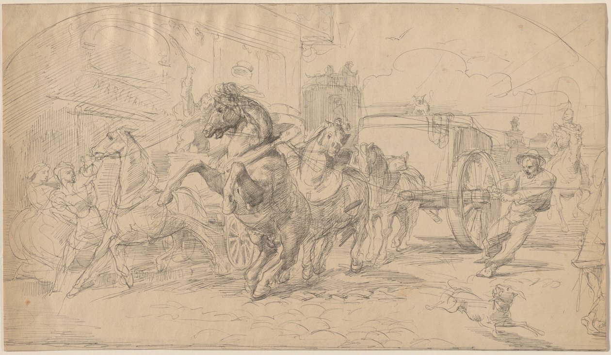 A szökött hintó, 1830-as évek. alkotó: Eugène Delacroix