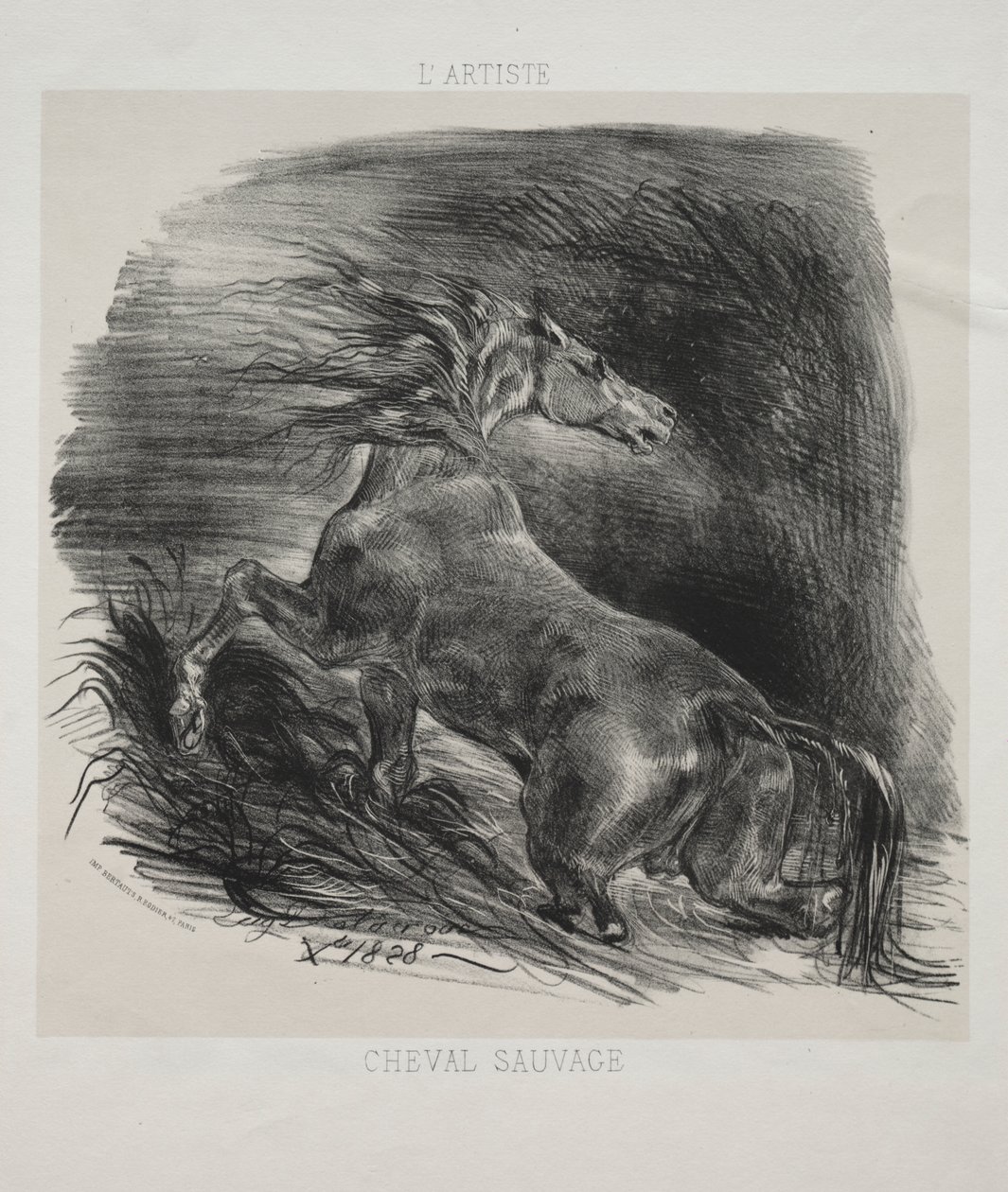 A vadló, avagy megrémült ló elhagyja a vizet alkotó: Eugène Delacroix