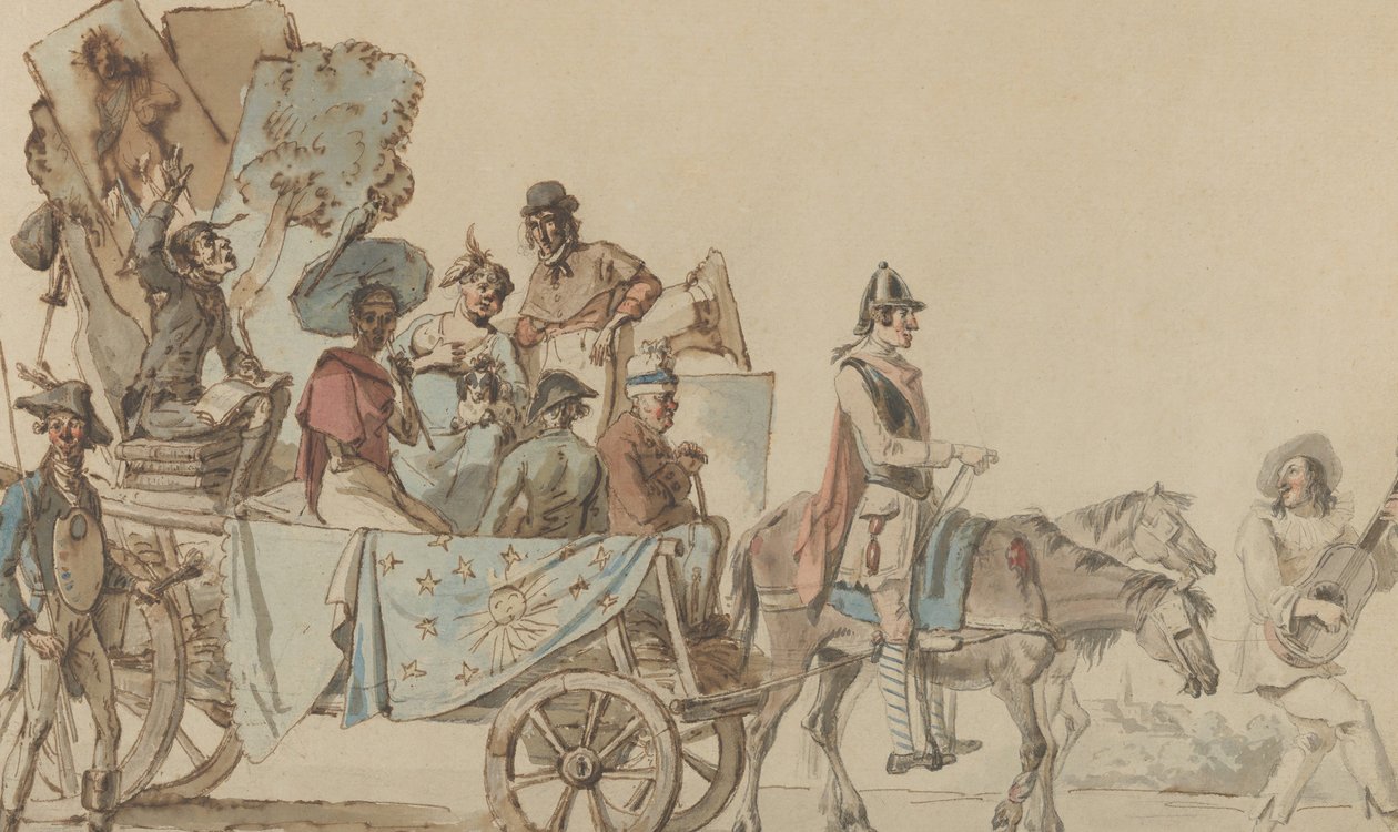Színjátszó társulat az úton, 1818. alkotó: Eugène Delacroix