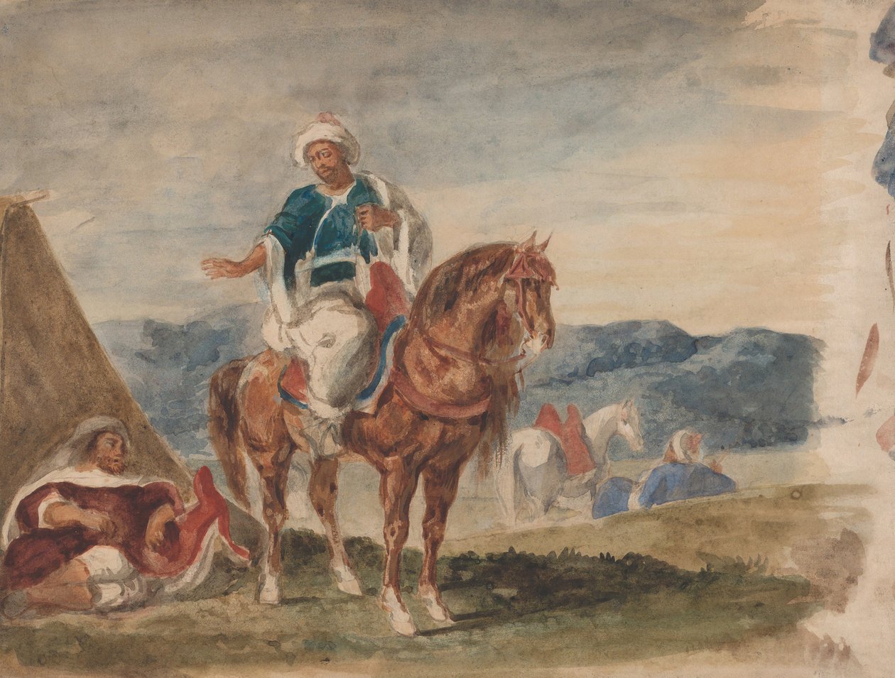 Három arab lovas egy táborban, 1832-37. alkotó: Eugène Delacroix