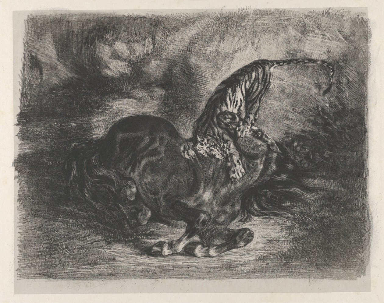 Egy tigris által elejtett vadló, 1828., 1828. alkotó: Eugène Delacroix