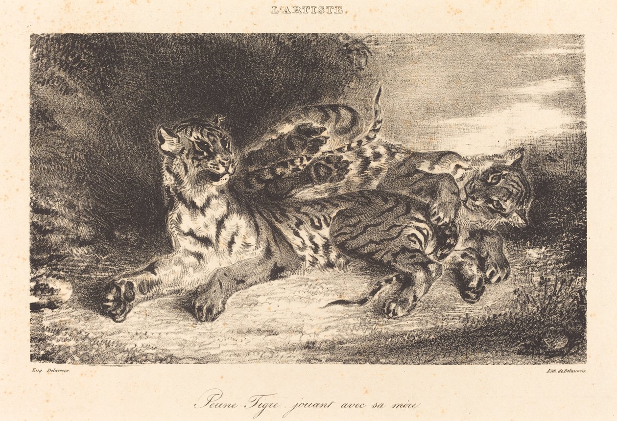 Fiatal Tigris játszik az anyjával alkotó: Eugène Delacroix