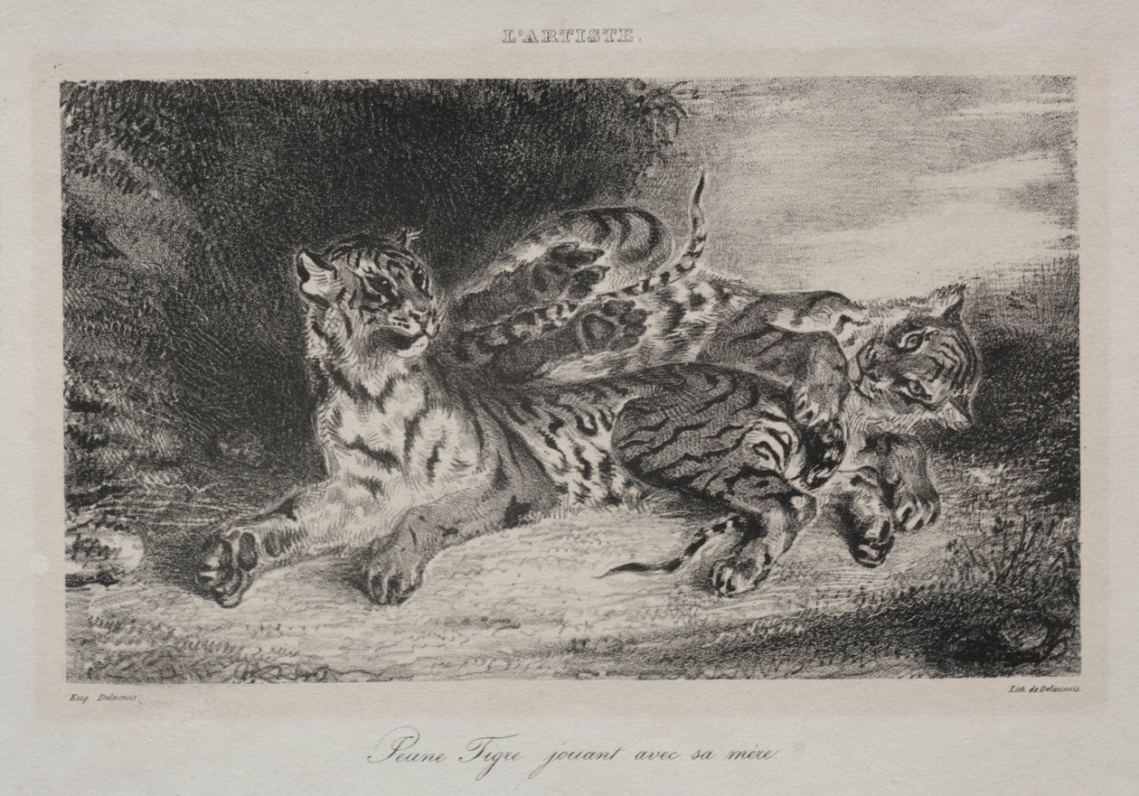 Fiatal Tigris játszik az anyjával alkotó: Eugène Delacroix