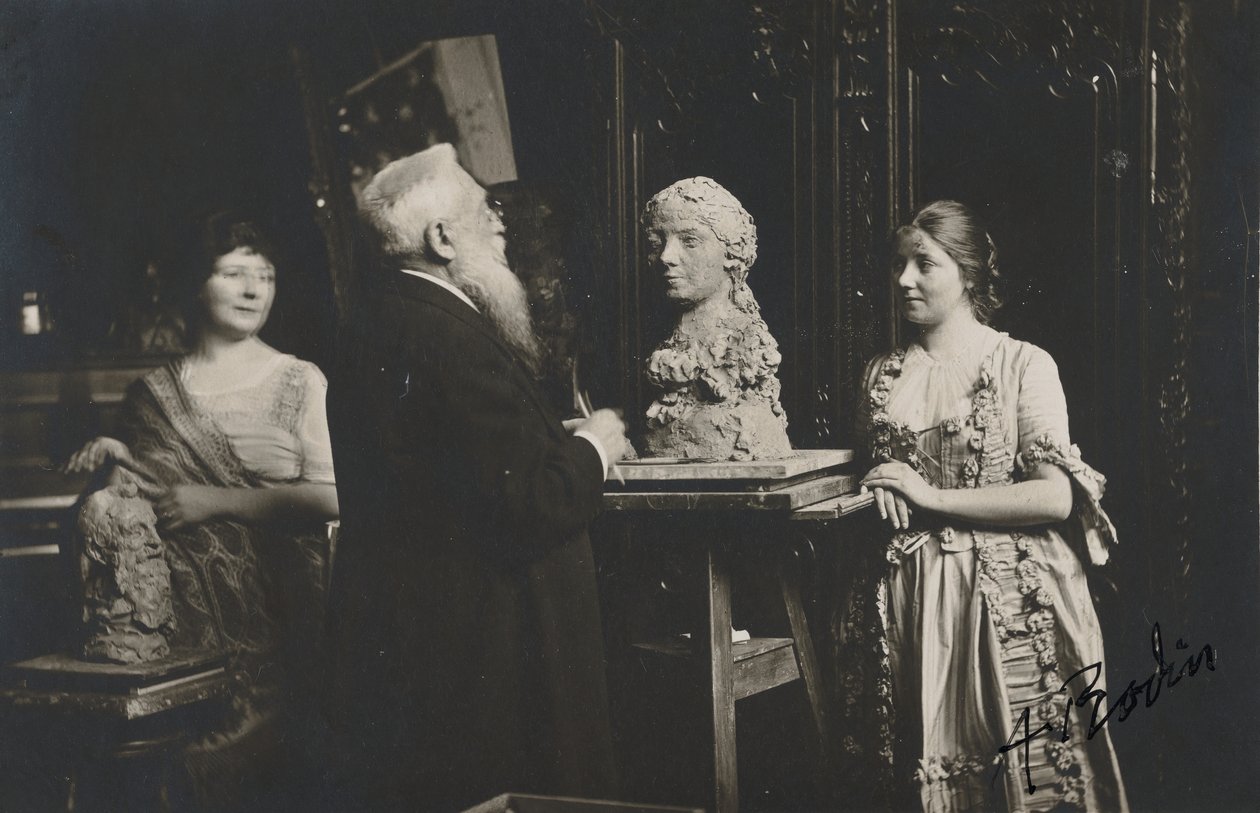 [Madame Bardey, Rodin és Henriette, 31 Rue Campagne-Premiere, Párizs], 1915-1916. alkotó: Eugène Druet