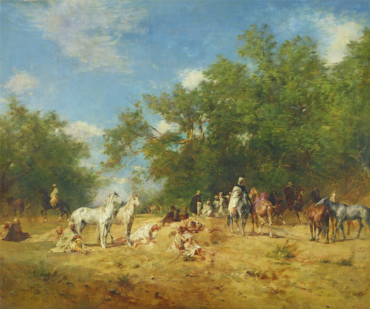 Arab lovasok pihennek az erdőben, 1868 alkotó: Eugène Fromentin