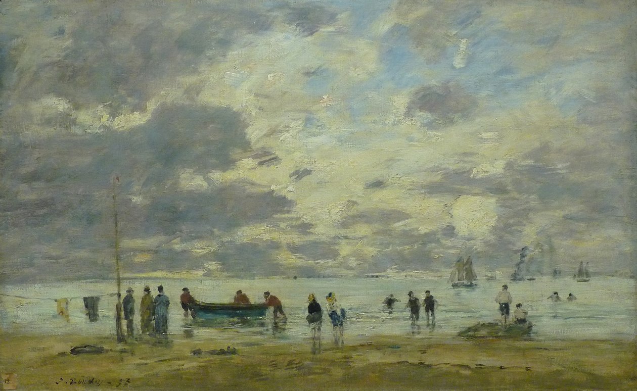 Franciául:  Plage de Deauville Deauville strandja alkotó: Eugene Louis Boudin