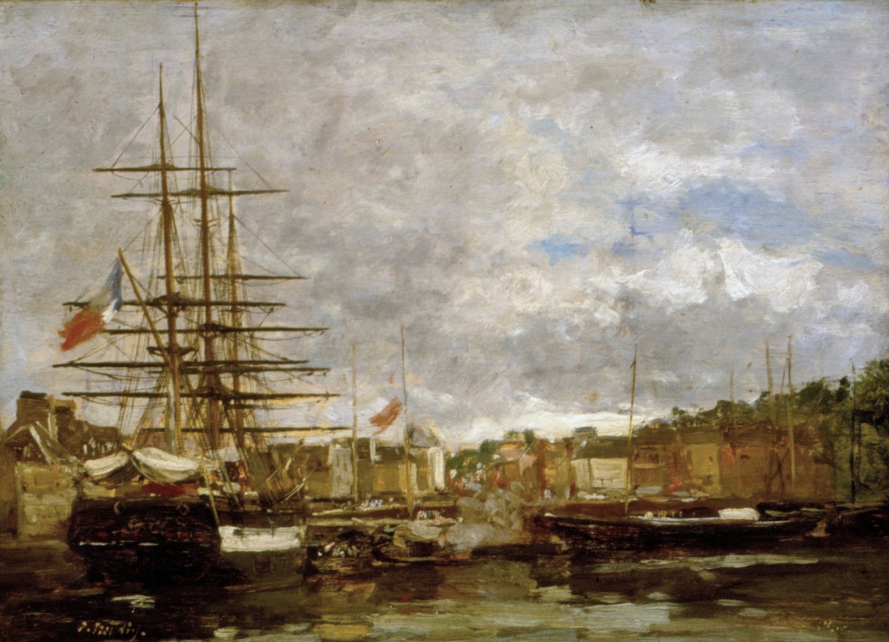 Honfleur - A kikötőben kikötött hajók alkotó: Eugene Louis Boudin