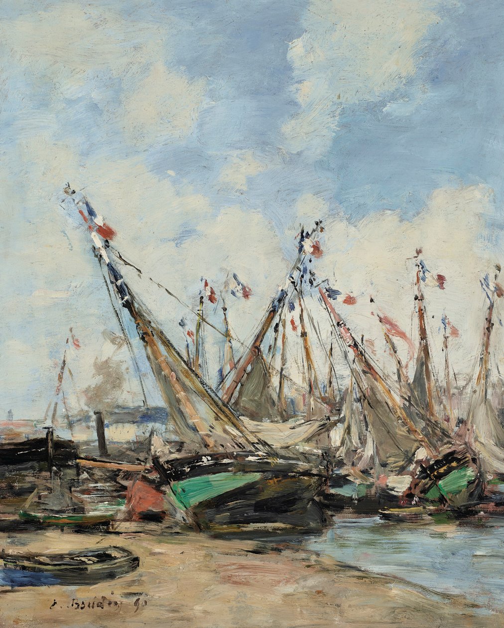 Trouville, a kikötő, megfeneklett vitorlások alkotó: Eugene Louis Boudin