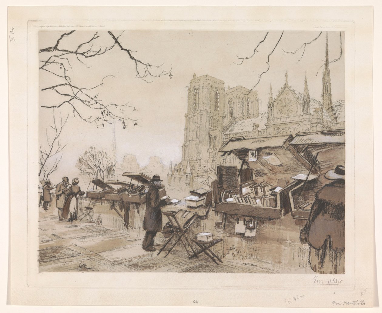 Kilátás a Quai de Montebellóra Párizsban alkotó: Eugène Véder (signed by artist)