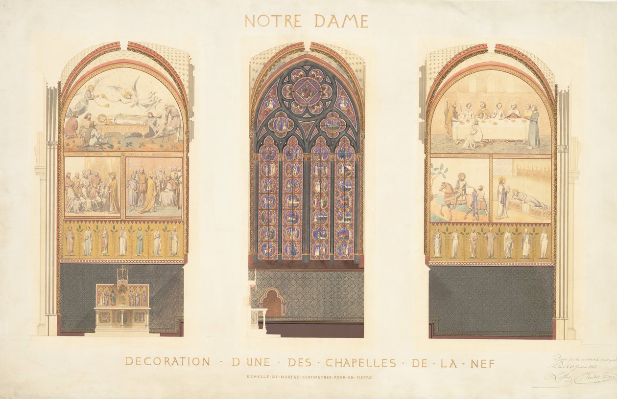 A Párizsi Notre Dame-székesegyház hajójában található kápolna felújításának terve, 1843. alkotó: Eugène Viollet le Duc
