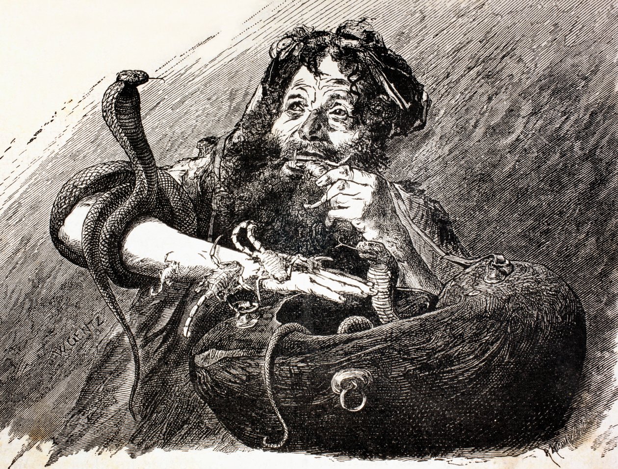 Egy egyiptomi dervis a 19. században, skorpiót evett. Az El Mundo Ilustradoból, Barcelona, 1880. alkotó: European School