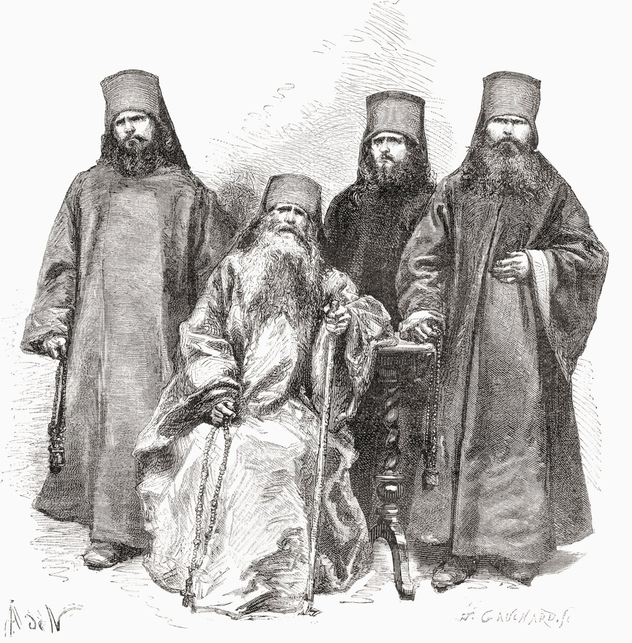 Filaret Drozdov és három fia az „El Mundo en la Mano”-ból, 1878-ban alkotó: European School
