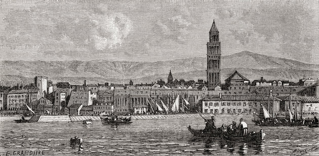 Split, Horvátország, a „The World in Your Hand” 1878-ban megjelent könyvéből alkotó: European School