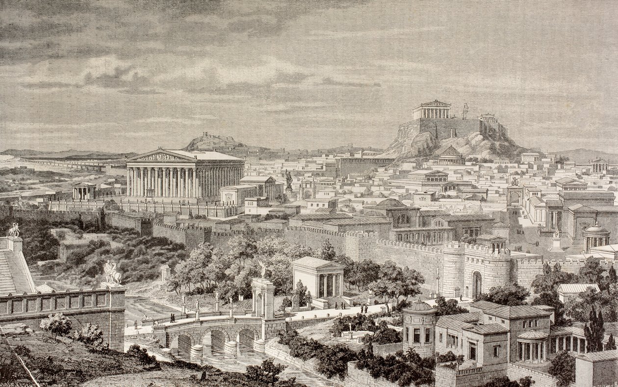 A művész benyomása Athénról, Hadrianus császár idejében, az „El Mundo Ilustrado”-ból, Barcelona, 1880 alkotó: European School