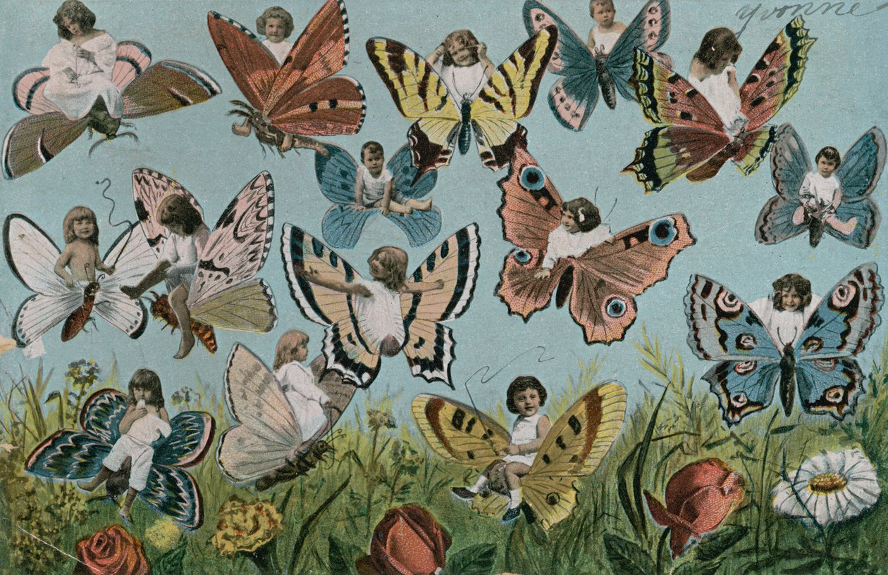 Gyermekek pillangóként (színes litográfia) alkotó: European School