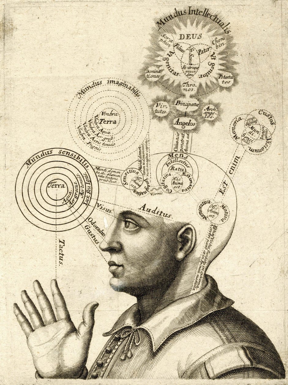 Az emberi gondolkodás és a négy érzékszerv ábrája, 1650 körül (metszet) alkotó: European School