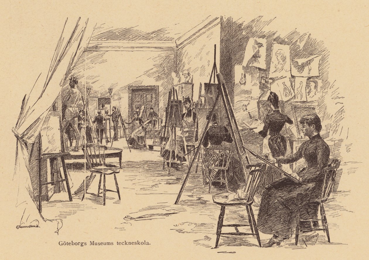 Rajzoktatás a Göteborgi Múzeumban, Svédország (metszet) alkotó: European School