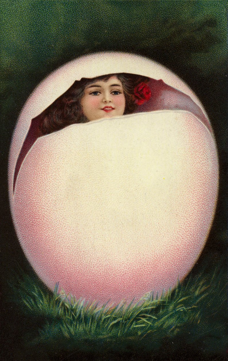 Húsvéti tojásból kikelő lány (chromolitho) alkotó: European School