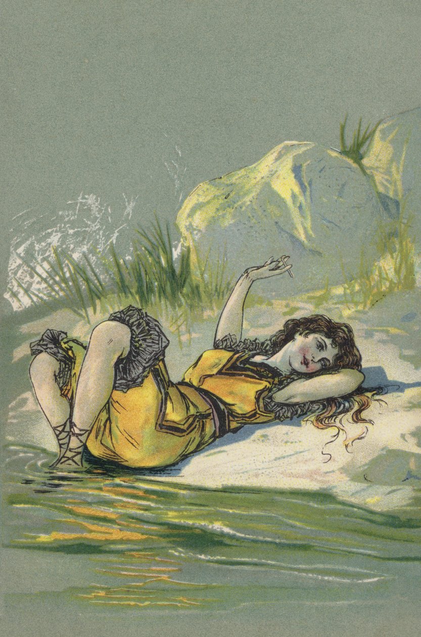 Strandon vagy folyóparton fekvő lány (színes litográfia) alkotó: European School