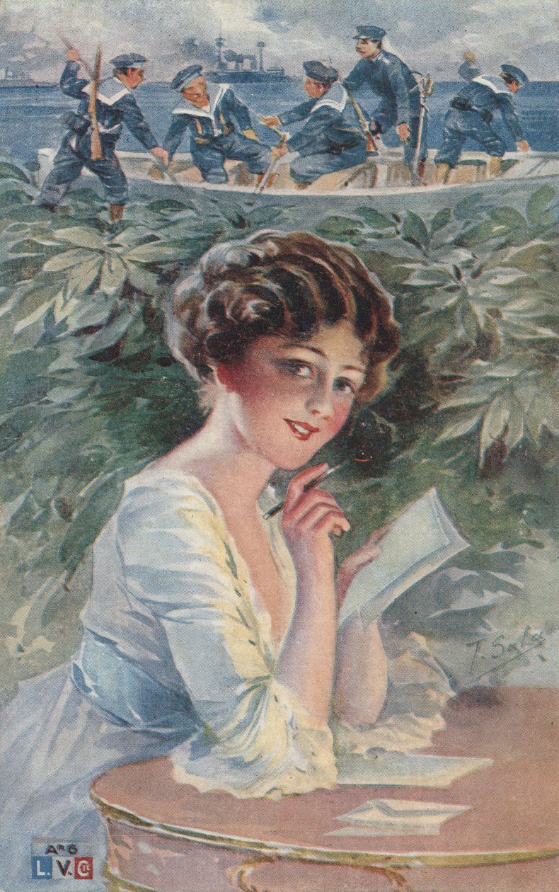 Lány ír egy matróznak (színes litográfia) alkotó: European School