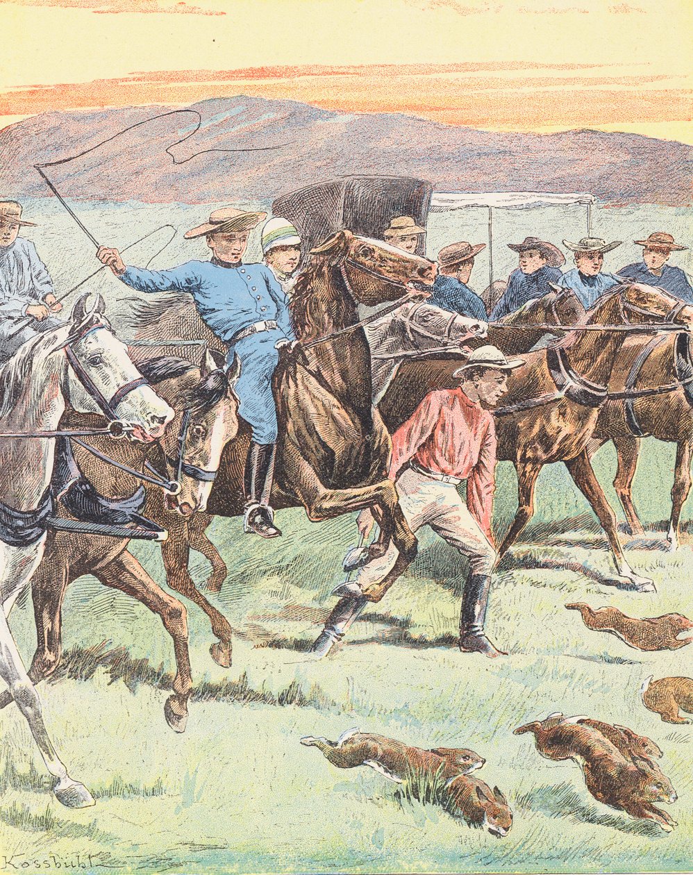 Nyúlvadászat Ausztráliában (színes litográfia) alkotó: European School