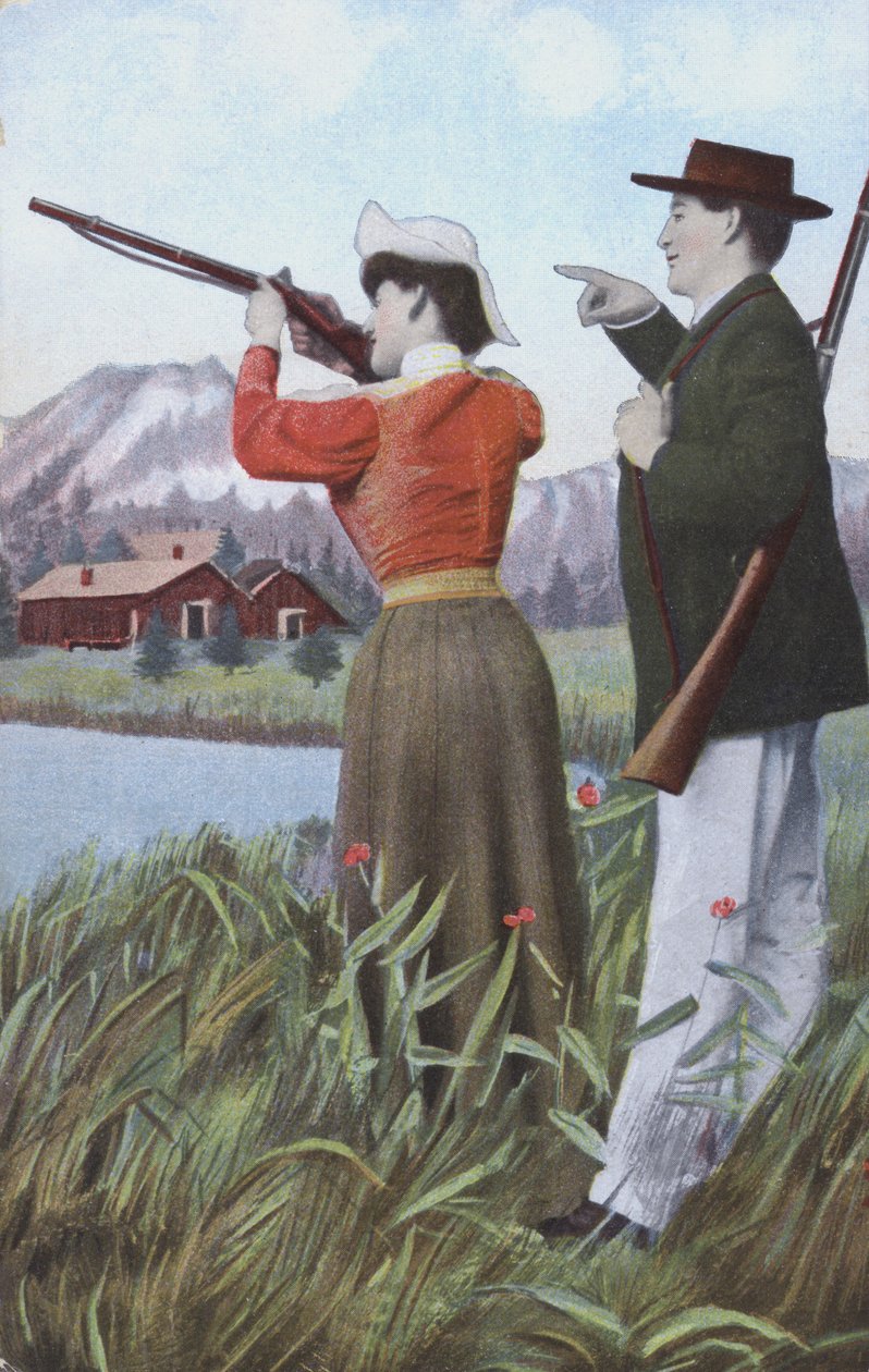 Férfi és nő lövöldözik (színes litográfia) alkotó: European School
