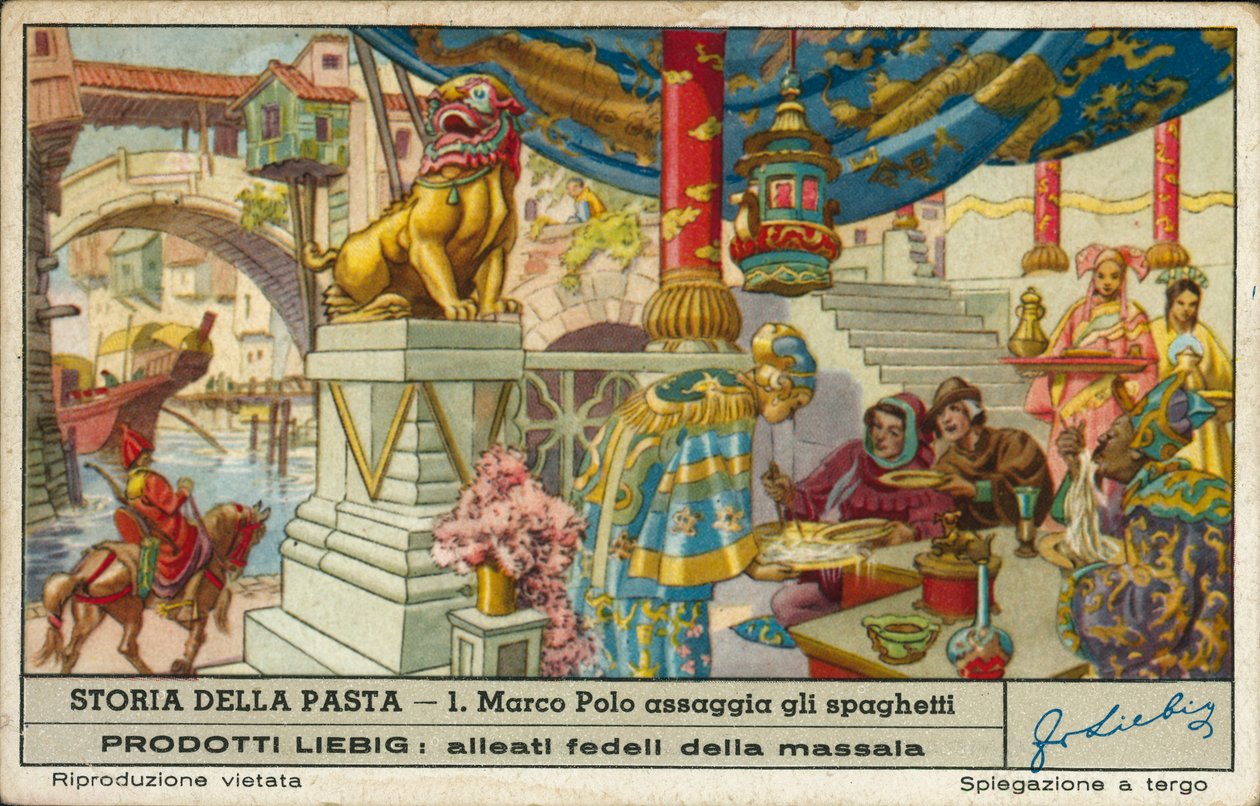 Marco Polo spagettit kóstol Kínában (chromolitho) alkotó: European School