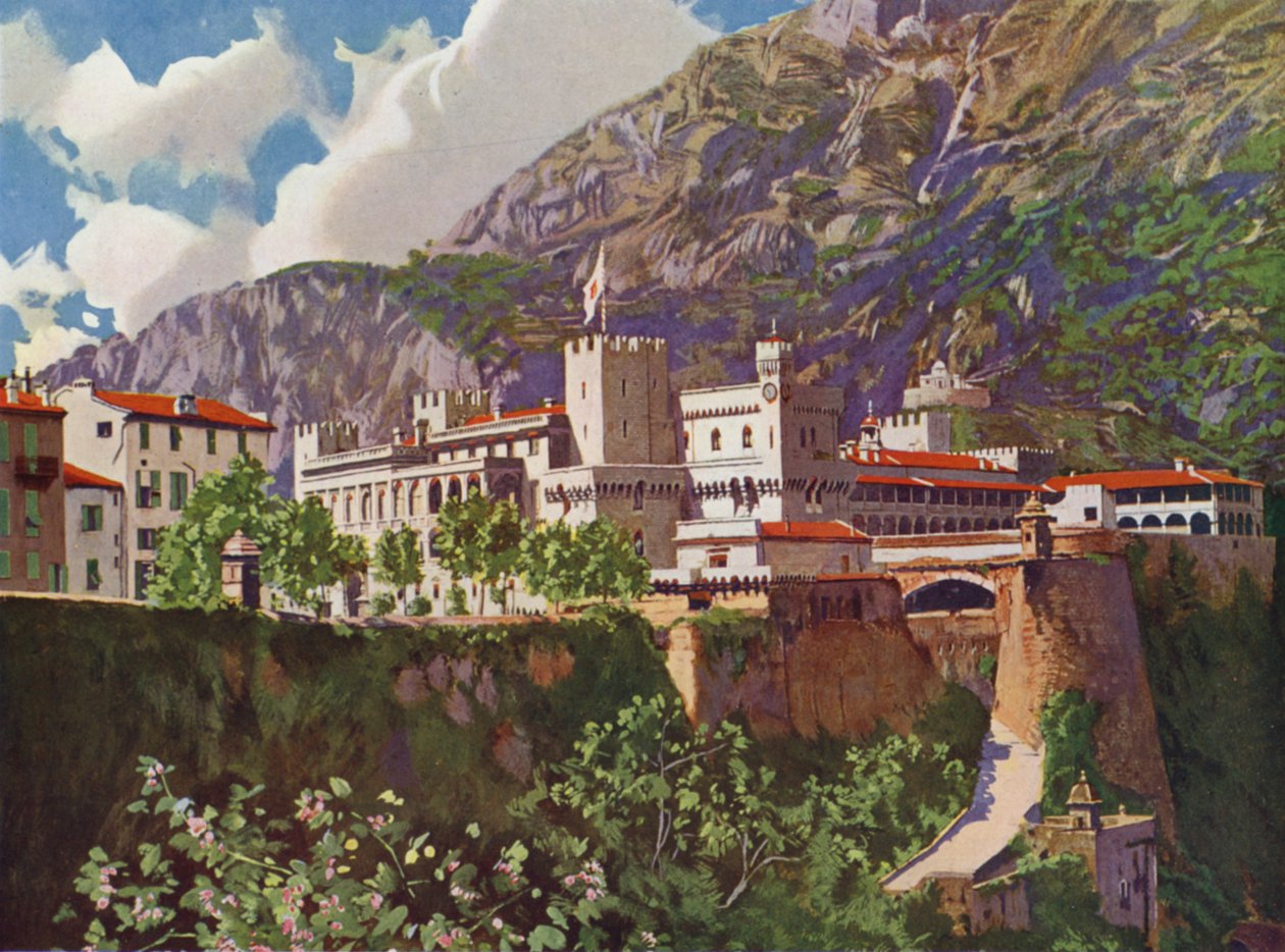 Monaco, A hercegi palota (színes litográfia) alkotó: European School