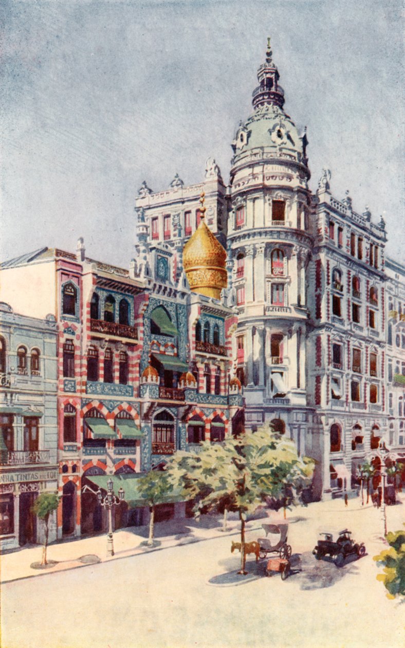 Mór épület és Guinle úr irodái, Avenida Rio Branco (színes litográfia) alkotó: European School