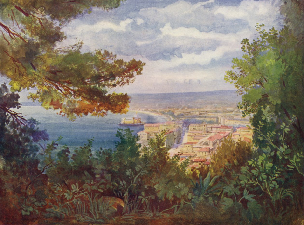 Nizza, La Jetee-Promenade a kastélyból (színes litográfia) alkotó: European School
