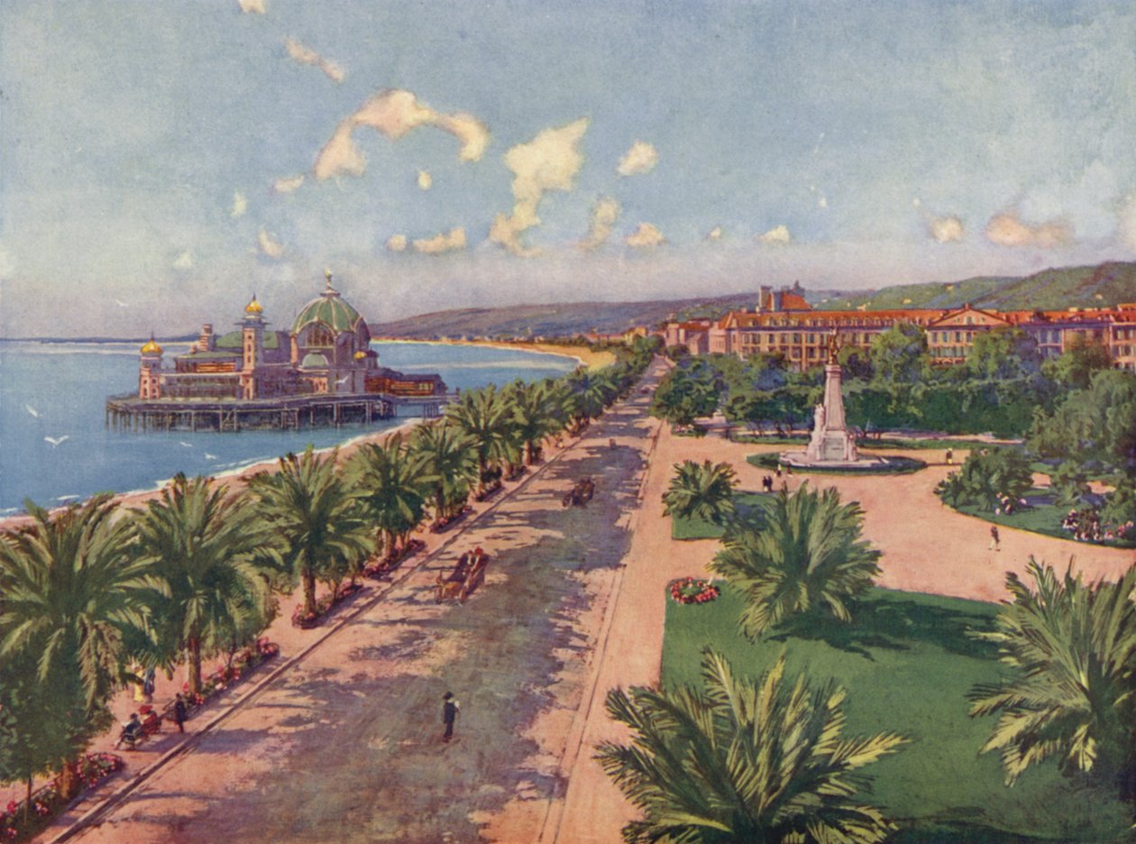 Nizza, La Jetee, az emlékmű és általános kilátás légvonalban (színes lithó) alkotó: European School