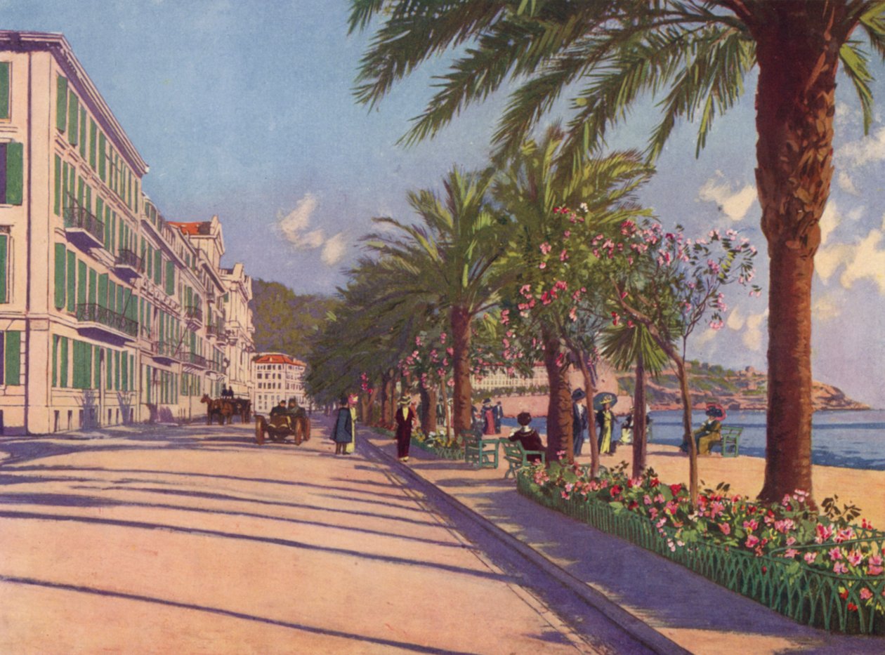 Nizza, Promenade du Midi kelet felé (színes litográfia) alkotó: European School