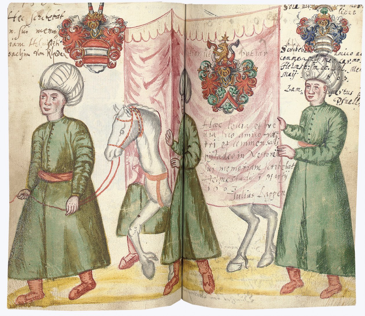 Lapok Julius Pflug Amicorum albumából, beleértve a török viseletet és címereket, 1600-13 alkotó: European School