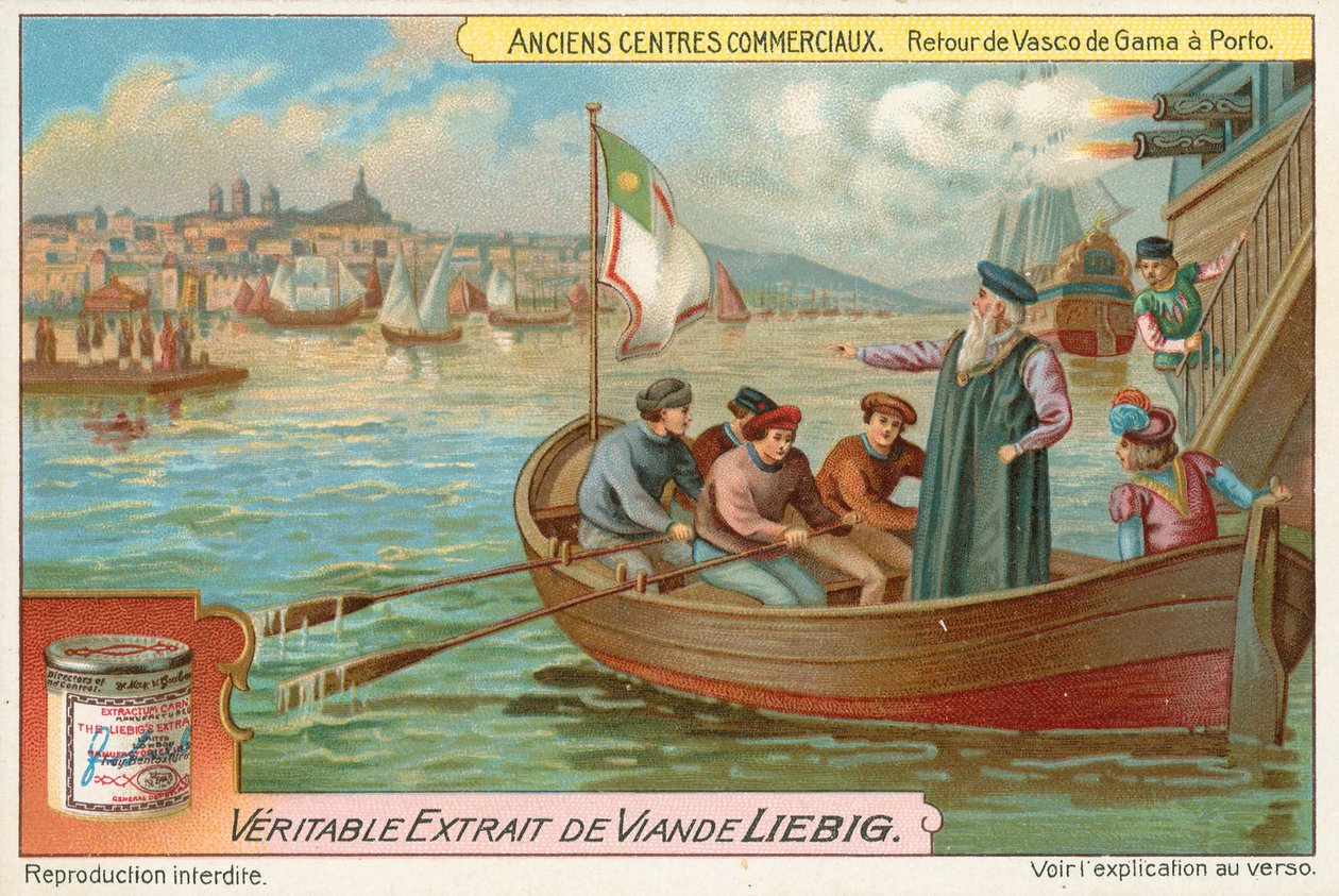 Porto, Vasco da Gama visszatérése, Liebig kártya, 20. század eleje (kromo) alkotó: European School