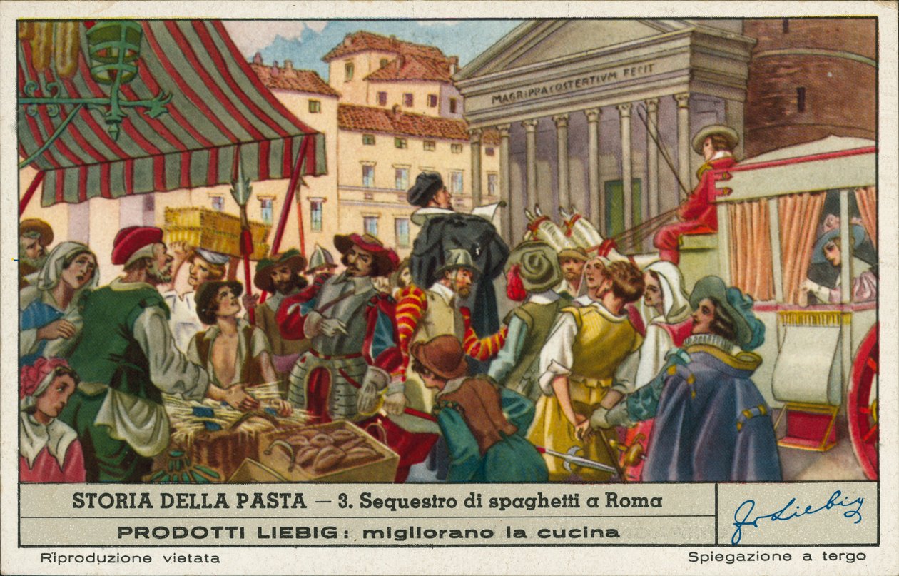 Illegálisan forgalmazott spagetti lefoglalása, Róma (chromolitho) alkotó: European School