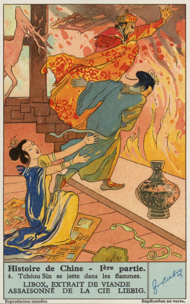 Zhou Shang király öngyilkossága (chromolitho) alkotó: European School