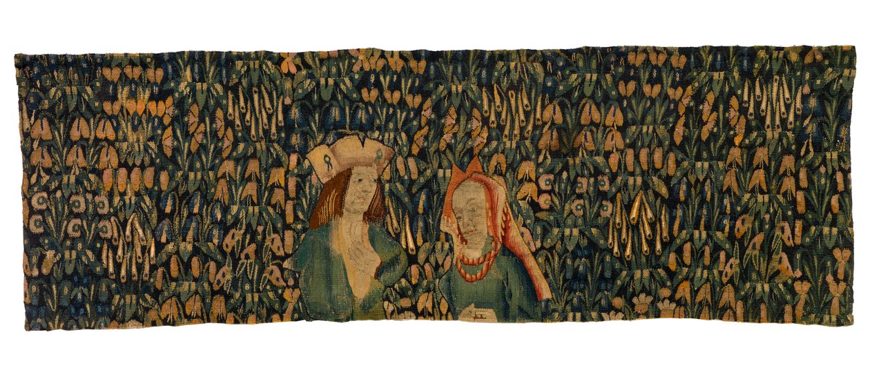 Mille fleurs gobelintöredék párat ábrázolva (gyapjú) alkotó: European School