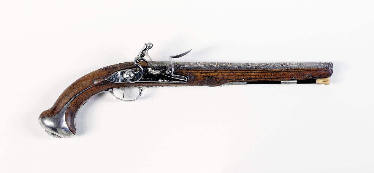 A Lafayette-Washington pár acélra szerelt "nyereg" pisztoly, 1775-76 körül alkotó: European School