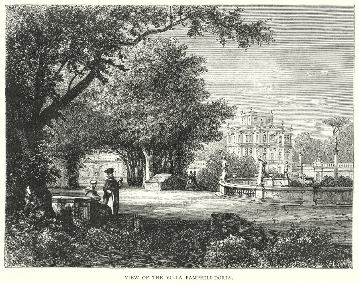 A Villa Pamphili-Doria látképe (metszet) alkotó: European School