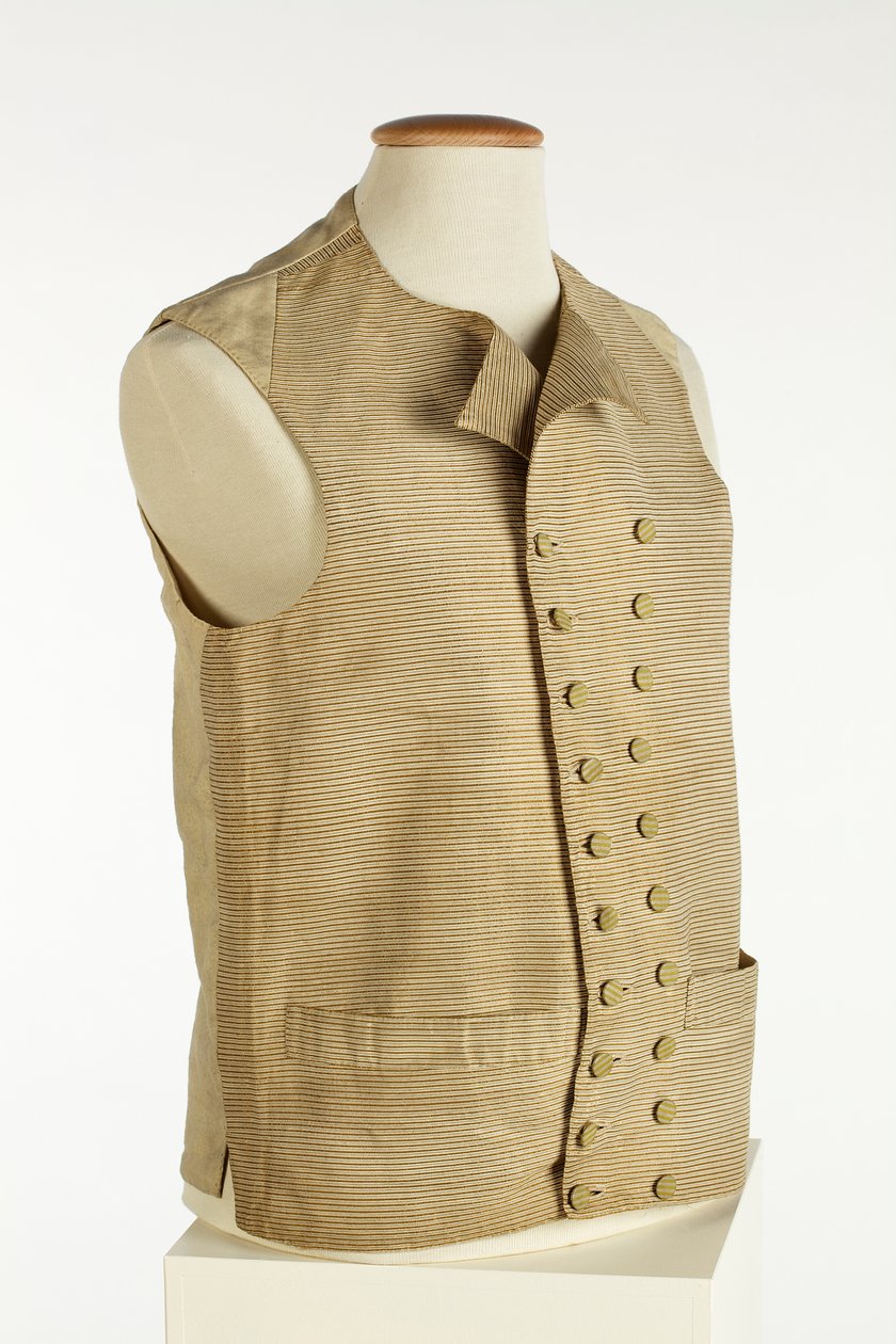 Szövött selyemmellény finom arany, krém és narancssárga csíkokkal, 1780-90 körül (selyem) alkotó: European School