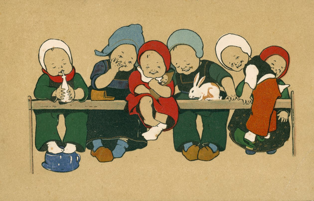 Fiatal holland gyerekek jelmezben (színes litográfia) alkotó: European School