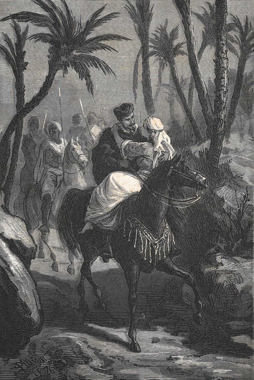 Cervantes lovon ül egy nővel egy oázisban alkotó: Eusebio Planas