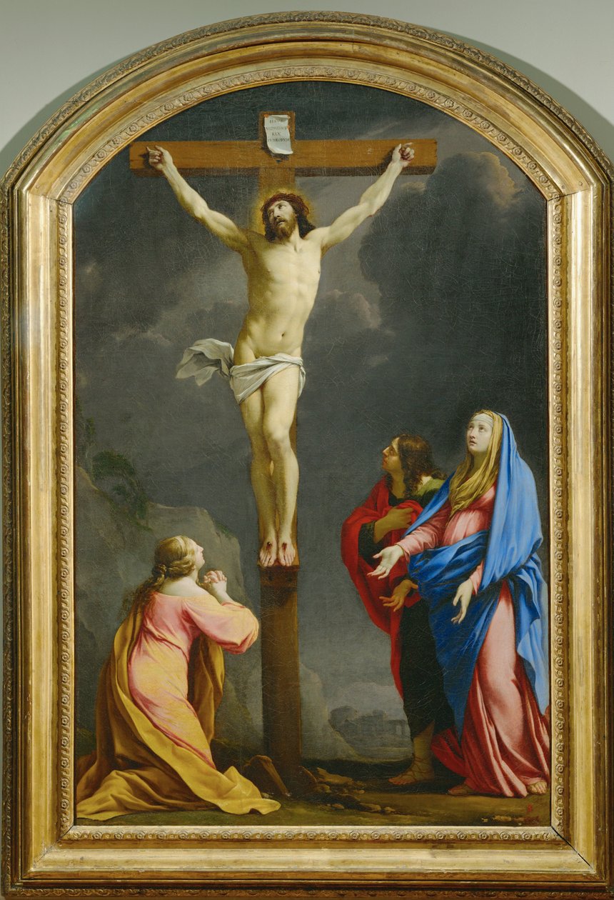 Krisztus a kereszten, a Magdolna, a Szűzanya és Szent János között - Keresztrefeszítés ... alkotó: Eustache (studio of) Le Sueur