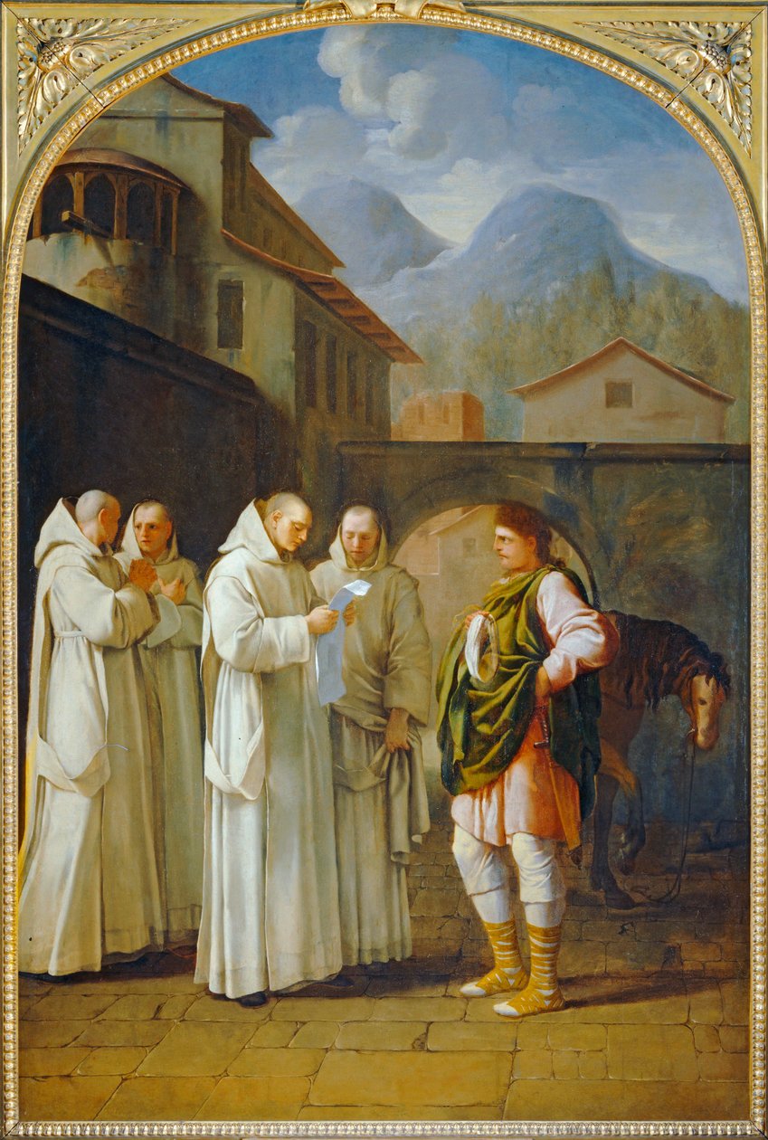 Saint Bruno recoit un messager du pape - Szent Brúnó fogadja a pápa küldöttjét. 1645-1648 ... alkotó: Eustache (studio of) Le Sueur